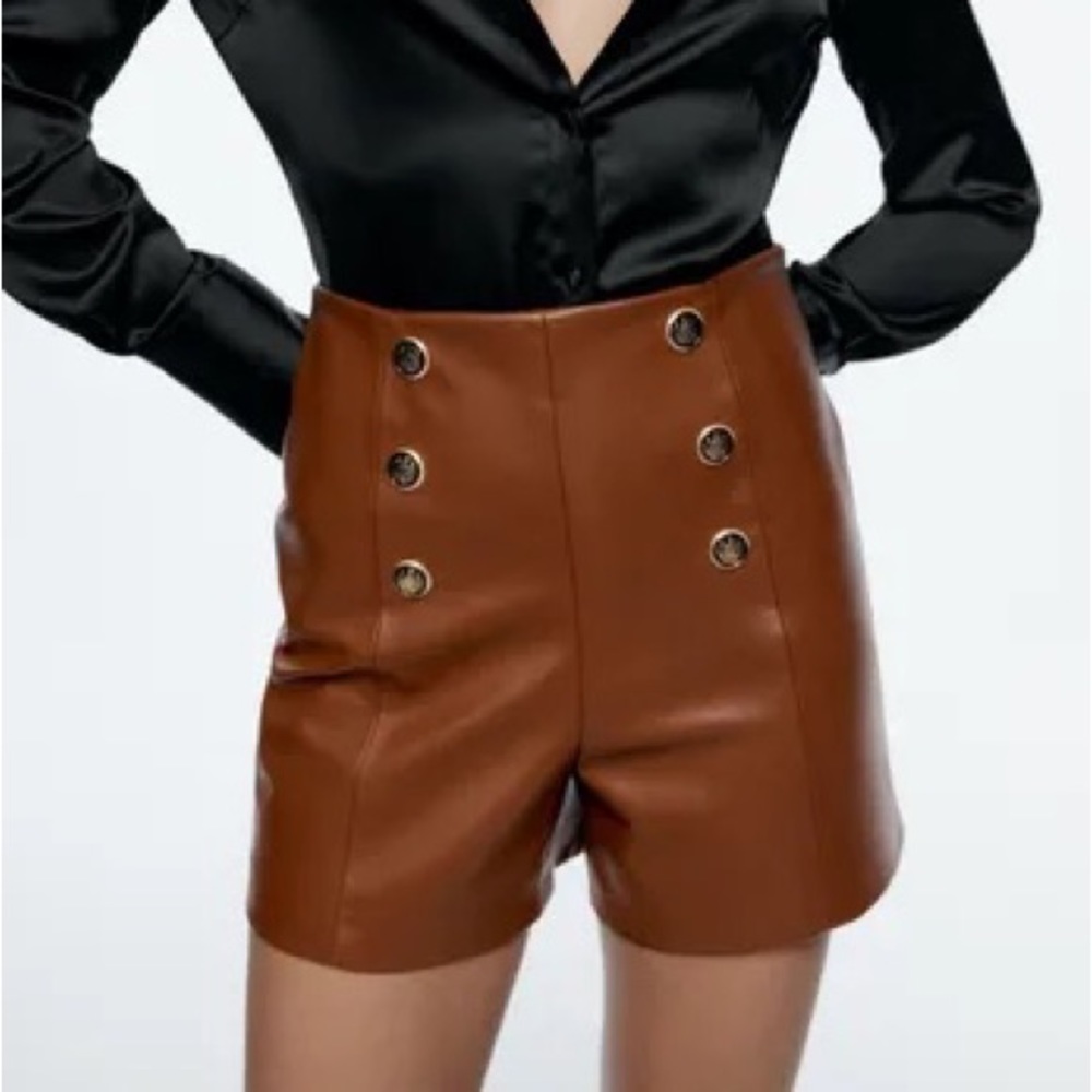 Brown leather high waisted shorts